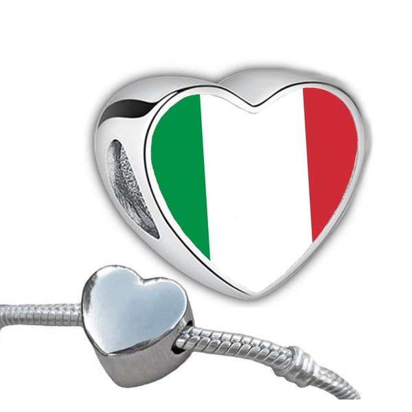 Italy Italian heart shaped bracelet charm bead Personalised flag Add on charm Large hole bead Valentine’s gift for mom mum