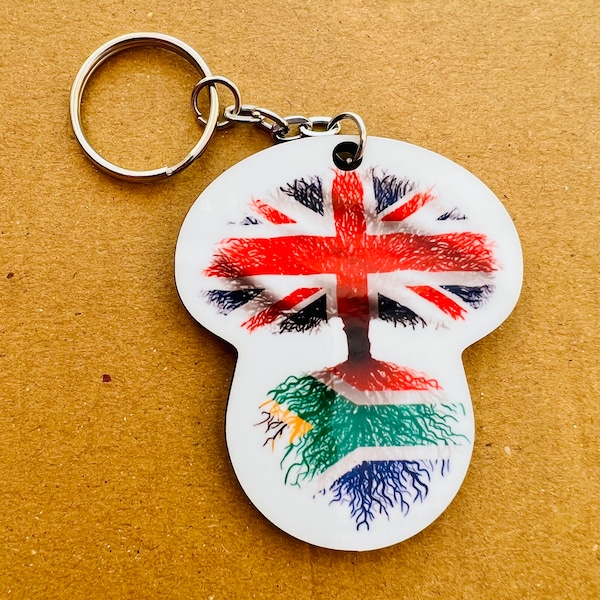South African flag Union Jack keyring keychain heritage roots New home housewarming immigration car travel christmas gift personalised