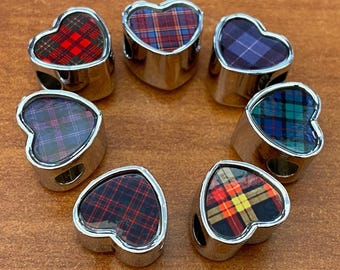 Scots Scottish Tartan Personalised Custom Heart Charm for Bracelet Stainless Steel Jewellery Pendant