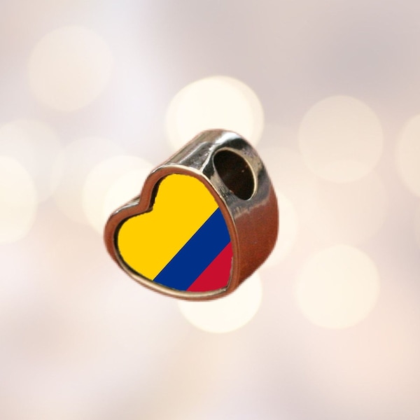 Colombia Colombian Flag heart charm bead Personalised Add on charm Large hole bead Valentine’s gift for mom mum