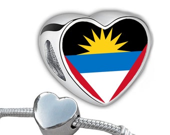 Antigua and Barbuda Flag heart charm bead  Flag Bead Personalised Charm. Add on bead.