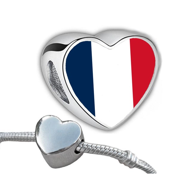 France French flag heart bracelet charm bead Personalised charm Add on charm Large hole bead Valentine’s gift for mom mum