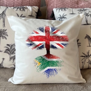 南アフリカのルーツ / イギリスの木 - 豪華な白いデラックス「ソフトな感触」スキャッタークッション。 (40 x 40 cm) 旗アート。