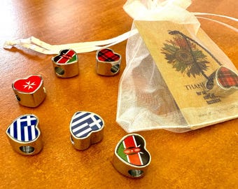 Personalised Custom Flags of the World Heart Charm for Bracelet Stainless Steel Jewellery Pendant