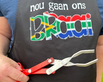 Nou Gaan Ons Braai South African BBQ Apron Flag Design Grill Fun Afrikaans Braaimaster Gift