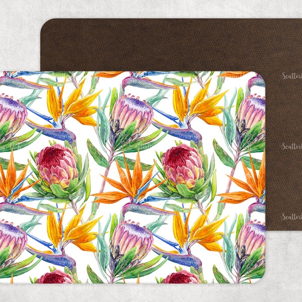 Protea und Strelitzie (Paradiesvogelblume) Platzdeckchen Tischset, wunderschönes südafrikanisches Design.