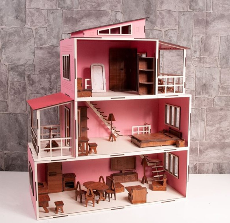 Wooden Portable Barbie Doll Play House Set 60 cm Etsy