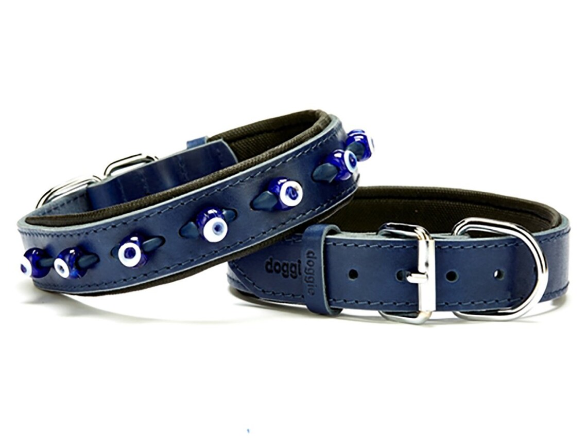 Leather Dog Collars Traditional Evil Eye Bead Beaded Dog Etsy