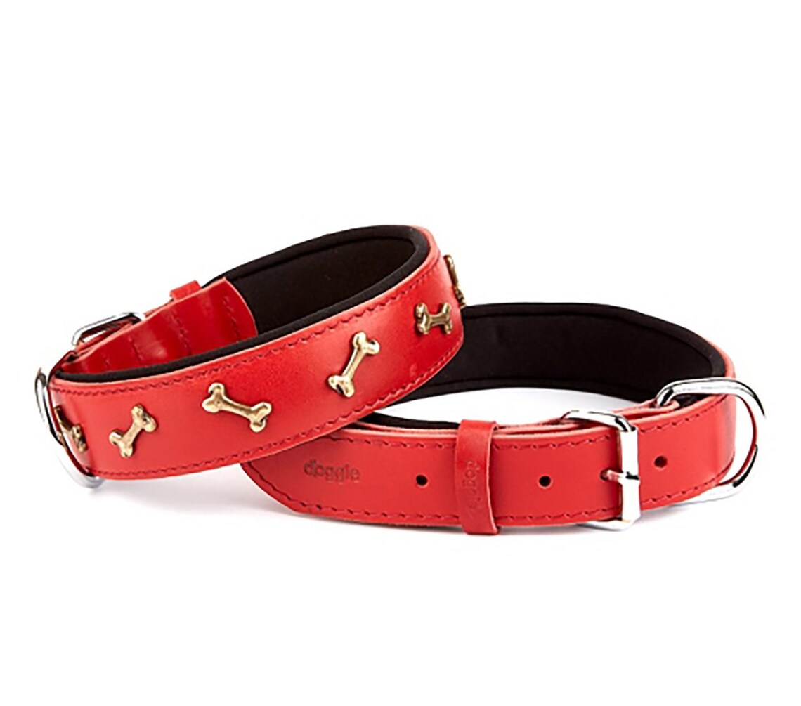 Bone Patterned Leather Dog Collar Bone Decor Collar Leather Etsy