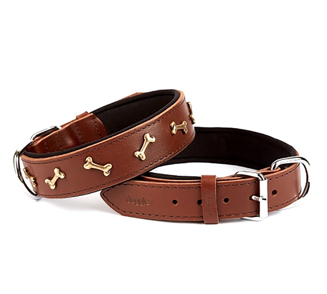 Bone Patterned Leather Dog Collar Bone Decor Collar Leather Etsy