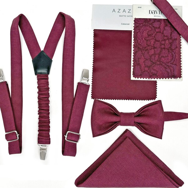 Burgundy Bow Tie Suspenders for Weddings main image 1