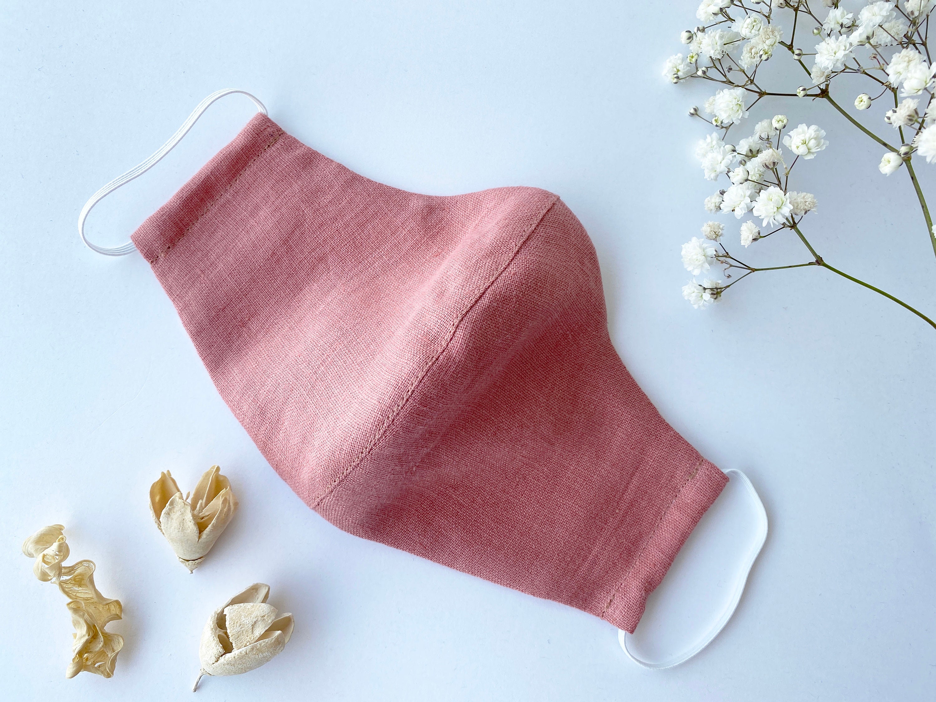 3 Layers Linen Face Mask With Filter Pocket / Reusable Face Etsy