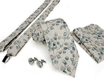 Sage floral green floral necktie men's/Sage green suspenders/  Mens floral tie/Floral pocket square/ Floral ties for wedding/ Floral Bow tie