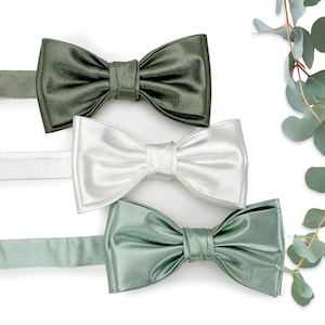 Sage green bow tie and pocket square for baby boys and mens/Wedding Suspenders/ Bow tie and pocket square, Sage Green, White bow tie for men