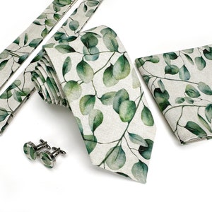 Eucalyptus print floral necktie, Eucalyptus suspenders, mens floral tie, Eucalyptus pocket square floral, Floral ties for wedding