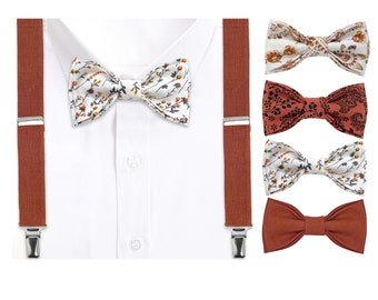 Terracotta Wedding Bow Tie, Burnt orange suspenders, Best Man Usher Groomsman suspenders, Wedding Suspenders, Ring bearer Bow Tie Suspenders