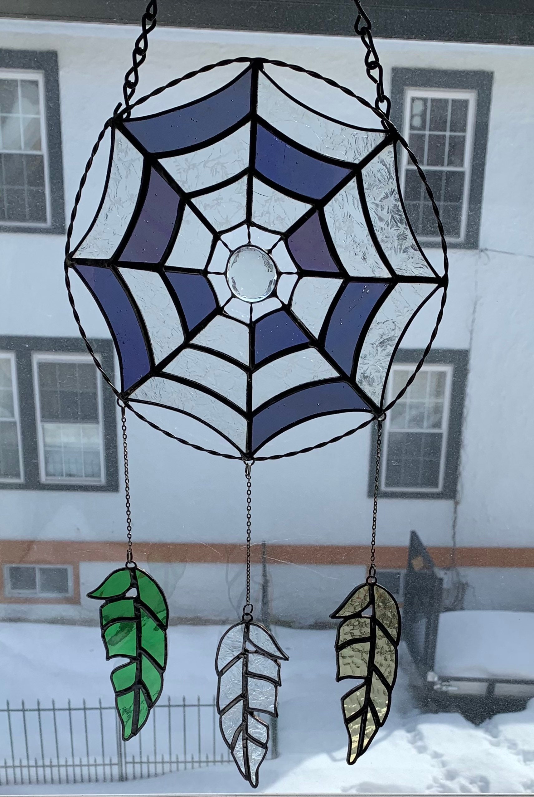 Stained glass dream catcher with 3 feathers Etsy