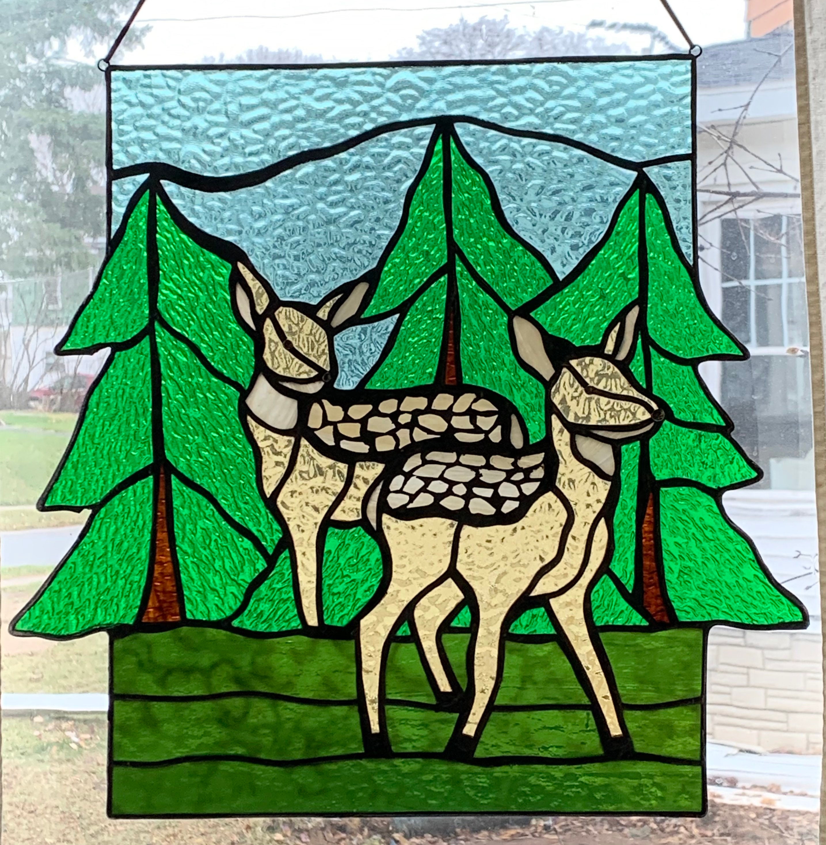Stained glass deer panel. Stained glass fawn. | Etsy