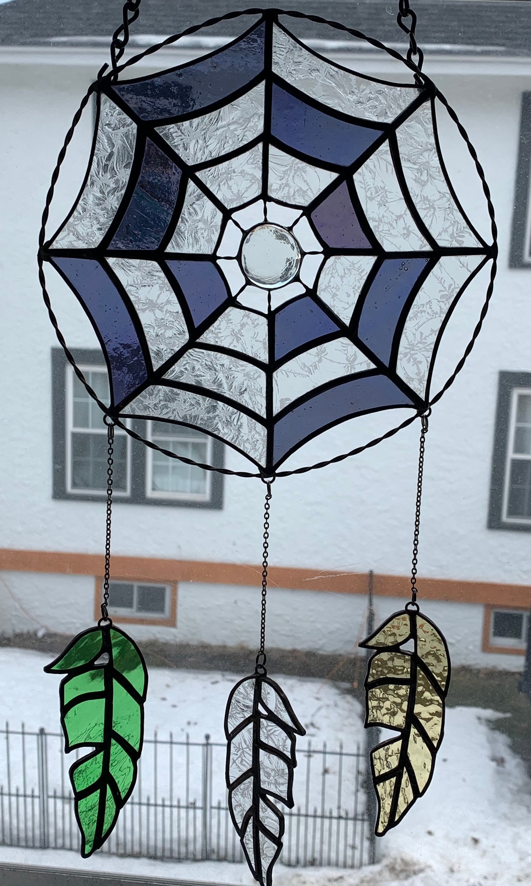 Stained glass dream catcher with 3 feathers Etsy
