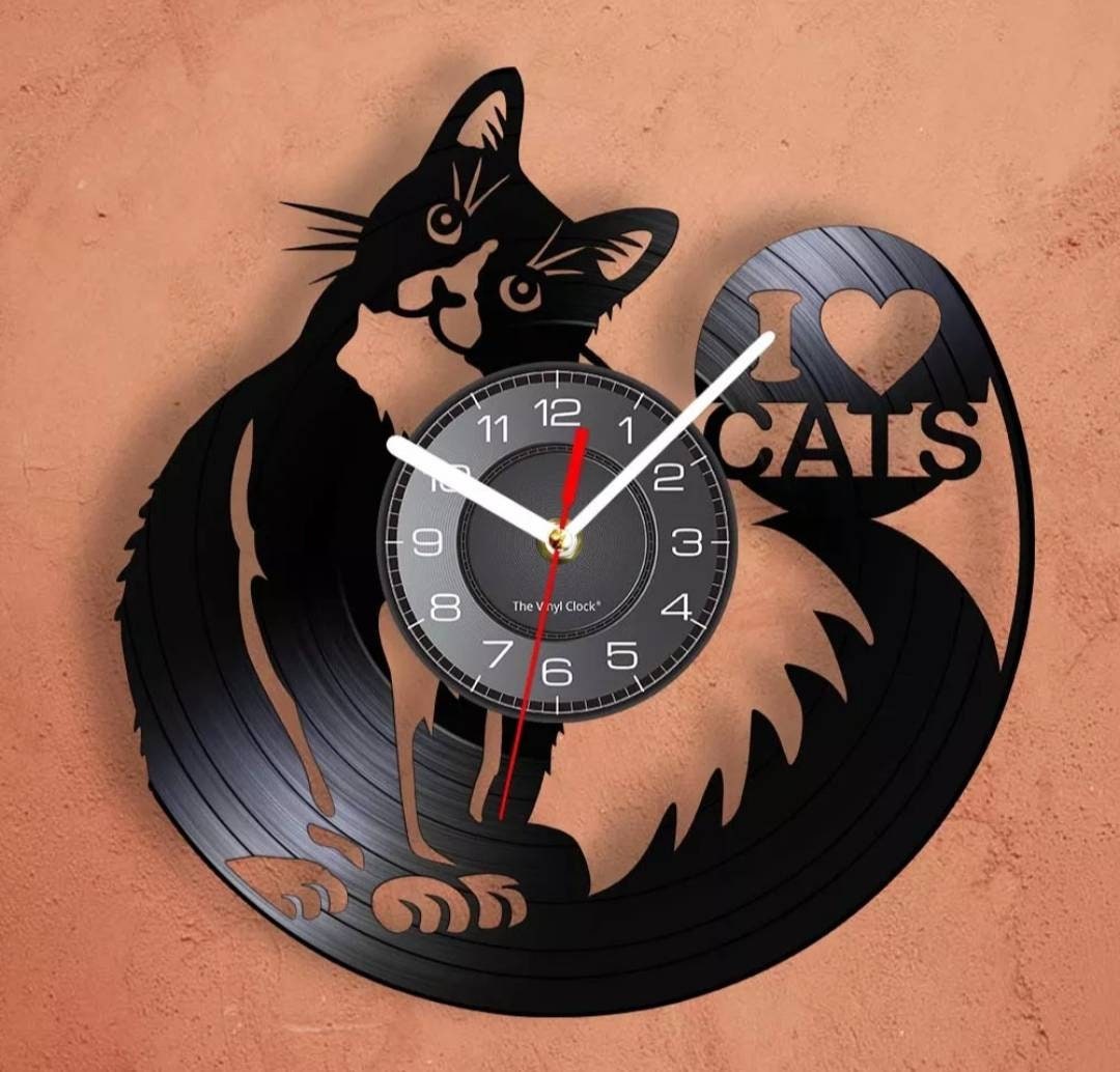 J'adore Cats Vinyl Lp Record Wall Clock Black Crazy Catlady Décoration 3D