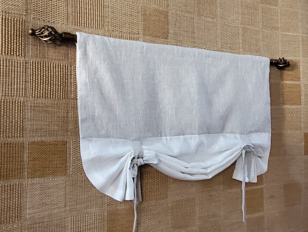 Pure Linen Tie up Valance/shade/kitchen Curtain Pure Linen Rustic
