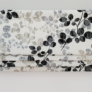 Bottom Pleated lined Valance (Faux Roman Shade Valance): Leaves Gray, Taupe and Black - Custom Window Treatment