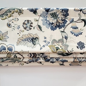 Bottom Pleated lined Valance (Faux Roman Shade Valance): P Kaufmann Ophelia Iris Blue  Linen Blend - Custom Window Treatment