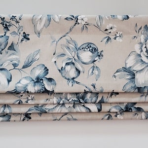 Bottom Pleated lined Valance (Faux Roman Shade Valance): Cotton Duck Blue, Beige - Custom Window Treatment
