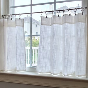 Cafe Curtains, Tier Curtains, Kitchen Curtains, Bathroom Curtains, Flat Valance - Linen look solid white