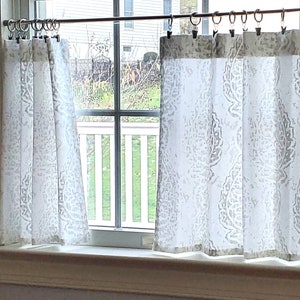 Cafe Curtain, Tier Curtains, Kitchen Curtains: Vintage Damask French Gray