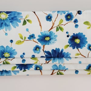 Bottom Pleated lined Valance (Faux Roman Shade Valance): Hamilton Newberry Sapphire - Custom Window Treatment