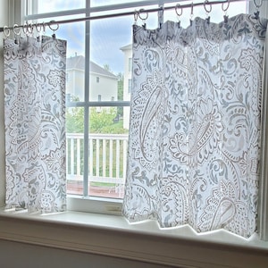 Cortina de algodón con bordado de media cortina blanca para cocina,  cafetería, bolsillo para barra/cortina corta hecha a mano, paneles de  cortina de