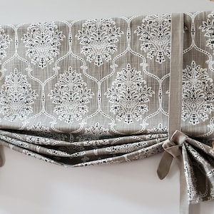 Tie Up Valance Fully Lined/Shade/Kitchen Curtain: Moroccan lattice Ecru - Custom Window Treatment