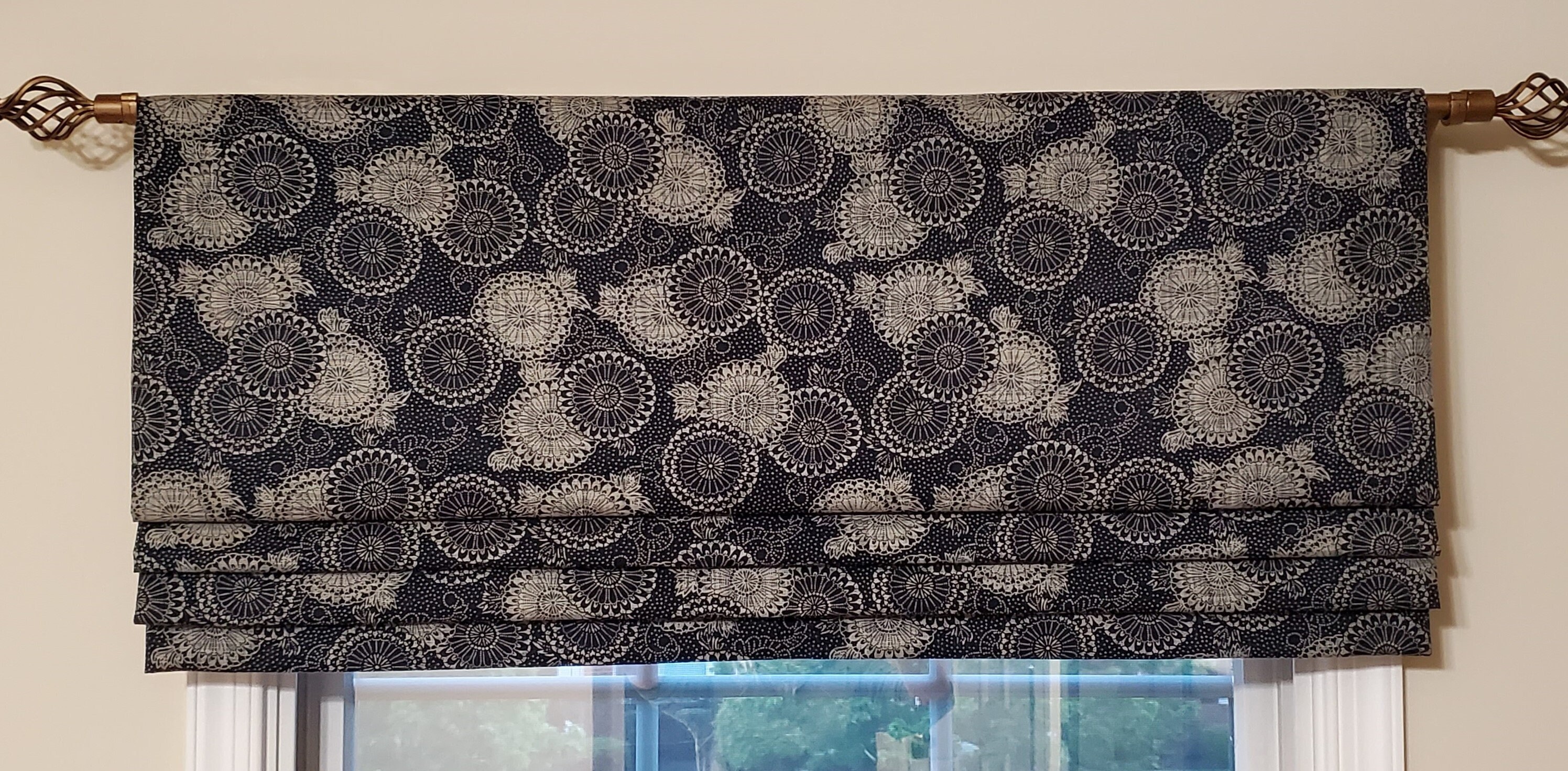 Bottom Pleated lined Valance (Faux Roman Shade Valance): Robert Kaufman Sevenberry - Custom Window Treatment