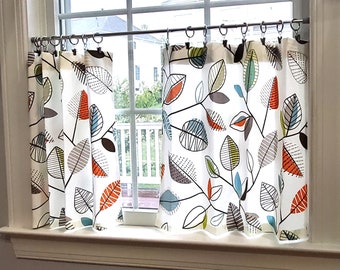 Cafe Curtain, Tier Curtains, Kitchen Curtains: Contemporary Leaves Multicolor