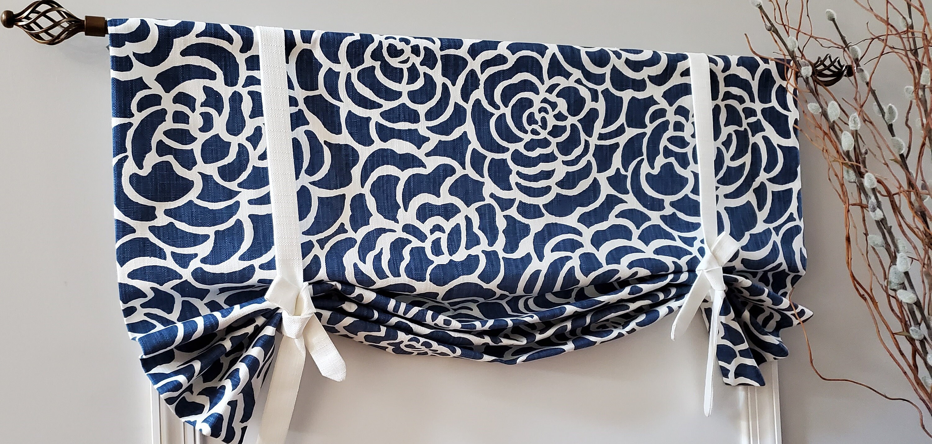 Tie up Valance Fully Lined/shade/kitchen Curtain Navy Peony Etsy