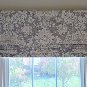 Bottom Pleated lined Valance (Faux Roman Shade Valance): Damask-like floral 1 - Custom Window Treatment