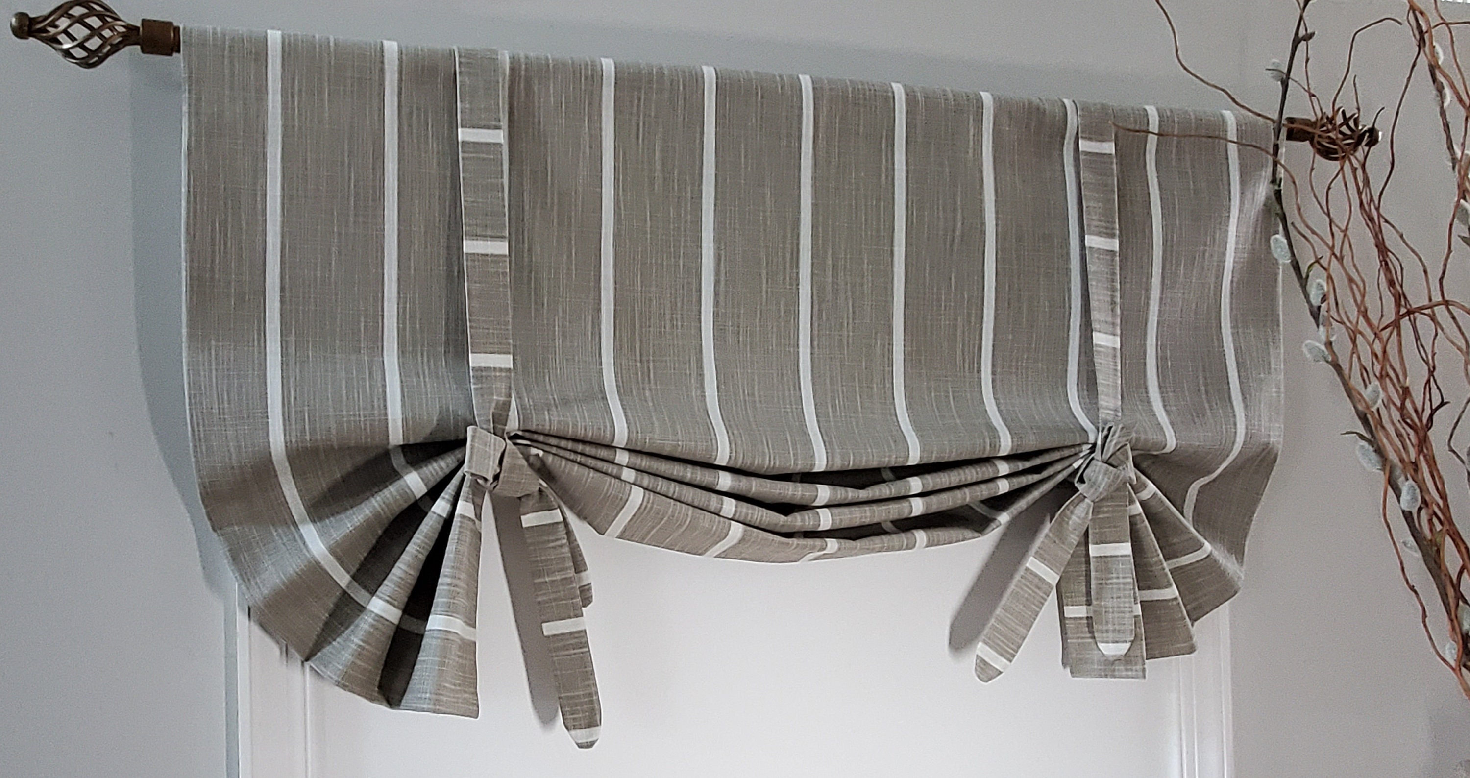 Tie Up Valance Fully Lined/Shade/Kitchen Curtain: Windridge Ecru Slub Canvas - Custom Window Treatment