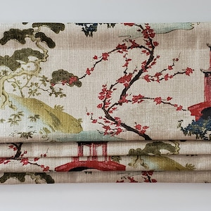 Bottom Pleated lined Valance (Faux Roman Shade Valance): Pagoda Toile  - Custom Window Treatment