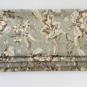 Bottom Pleated lined Valance (Faux Roman Shade Valance): DURALEE Linen Blend floral - Custom Window Treatment