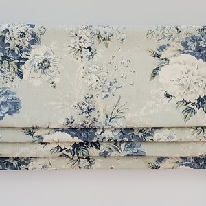 Bottom Pleated lined Valance (Faux Roman Shade Valance): Waverly Ballad Bouquet Linen Moonstone - Custom Window Treatment