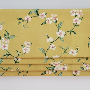 Bottom Pleated lined Valance (Faux Roman Shades Valance): SF Cherry Blossom Duck Mustard - Custom Window Treatment