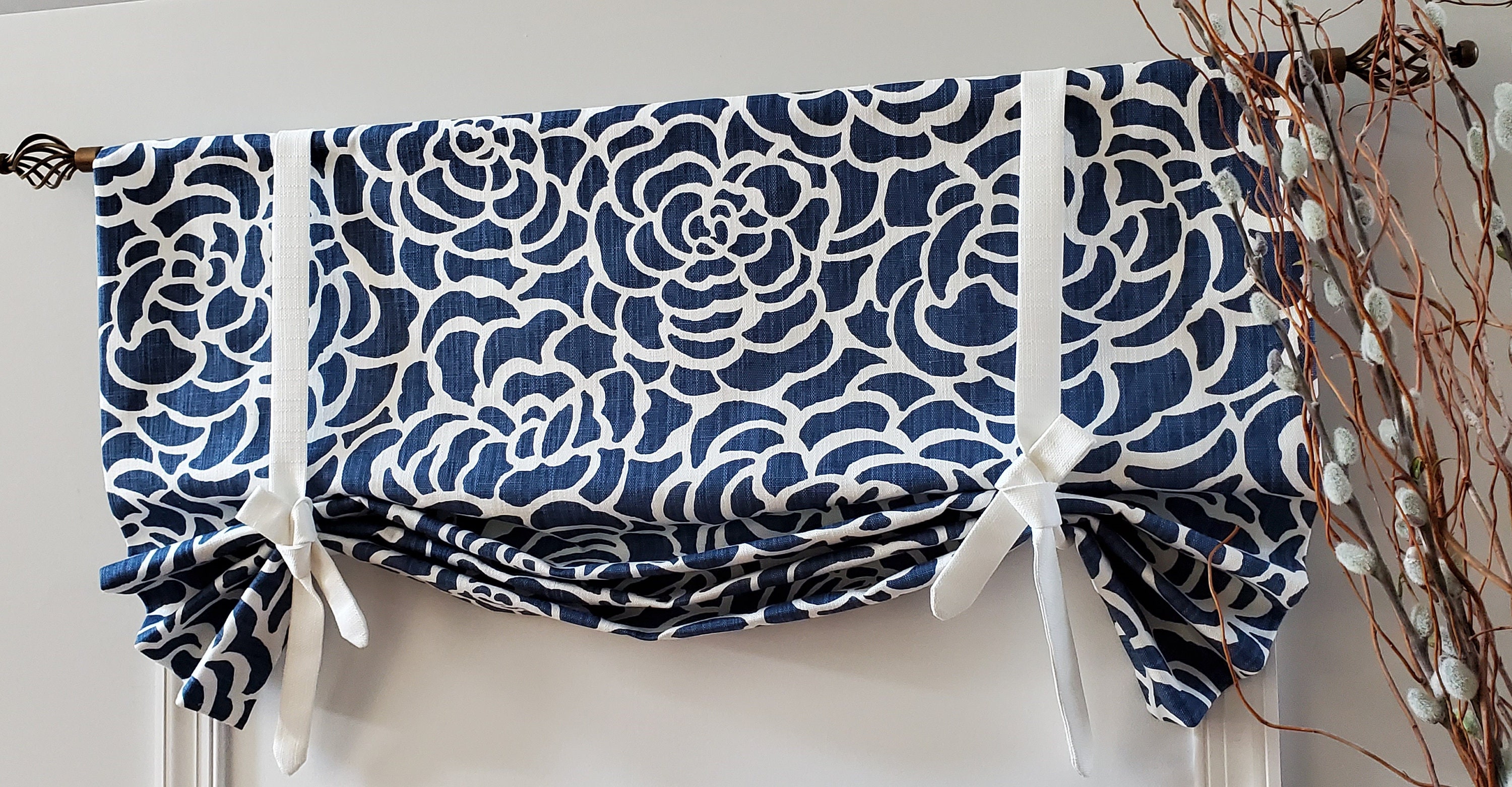 Tie up Valance Fully Lined/shade/kitchen Curtain Navy Peony Etsy
