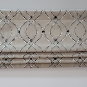 Bottom Pleated lined Valance (Faux Roman Shade Valance): Beador Blue Embroidered by Magnolia  - Custom Window Treatment