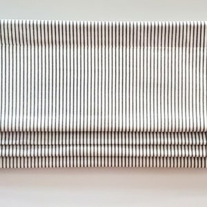 Bottom Pleated lined Valance (Faux Roman Shade Valance): Vertical Ticking Stripe-Navy, Gray, or Black Pattern Colors-Custom Window Treatment