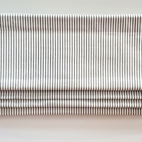 Bottom Pleated lined Valance (Faux Roman Shade Valance): Vertical Ticking Stripe-Navy, Gray, or Black Pattern Colors-Custom Window Treatment