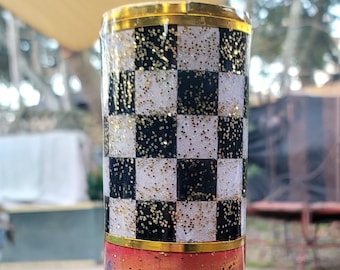 Checkered 3D Tumbler: Rhinestone Glitter Wine Cup