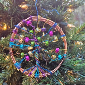 Custom Christmas tree ornament; Tree of Life; gift,  present embellishment; wire wrap Christmas decoration; sun catcher