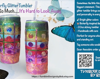 Butterfly Glitter Tumbler | Rainbow Bling Cup | 20oz Skinny Tumbler