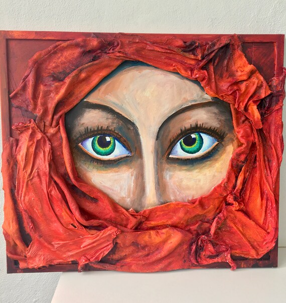 Painting Art Green Eyes Woman Sight Etsy